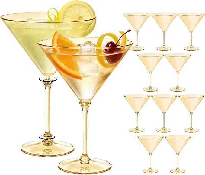 Plastic Martini Glasses Set of 12, 9 oz Gold Cocktail Cups | Unbreakable by Unknown