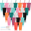 24 Pack Plastic Tumblers with Lids and Straw, Reusable Cups with Lids and by LEIFEOSH