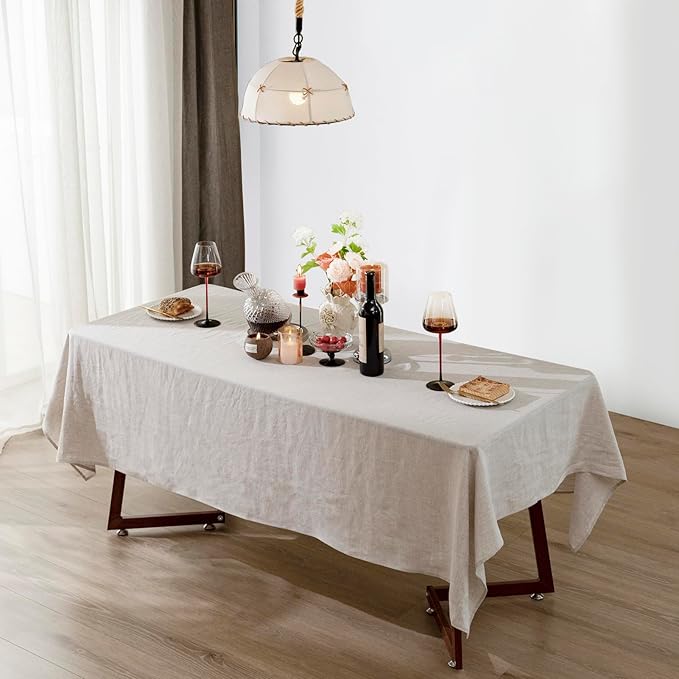 Talasily Linen Tablecloth 100% Pure Linen Table Cloth 60x120 Inches Rectangle Tablecloths Washable Cloths for Kitchen, Dining, Buffet Parties, Holidays, Picnic, Weddings and Restaurants-Natural Linen