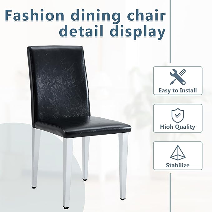 Dining Chairs Set of 8,Faux Leather with Chrome Plate Metal Legs,Armless Kitchen Room Chairs Set of 8,Max Load 300 Lbs,High Back Modern Design for Home Kitchen Living Room Bedroom