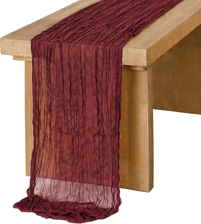 Ling's Moment Dark Red Cheesecloth Table Runner, 168 Inch 14FT | Burgundy Boho by LingsMoment