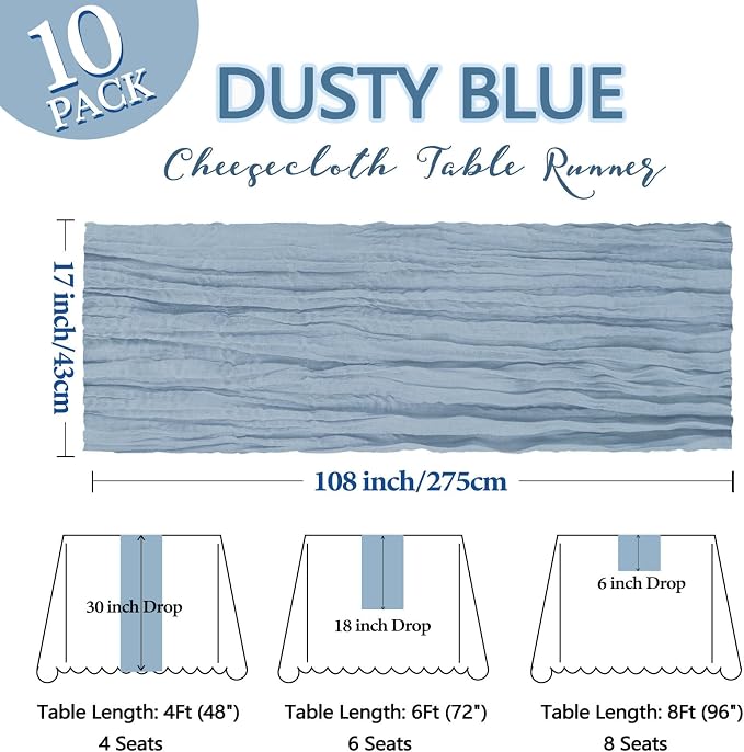 10 Pack 17 x 108 Inch Dusty Blue Table Runner Cheesecloth | Gauze Cheese Cloth - Image 2