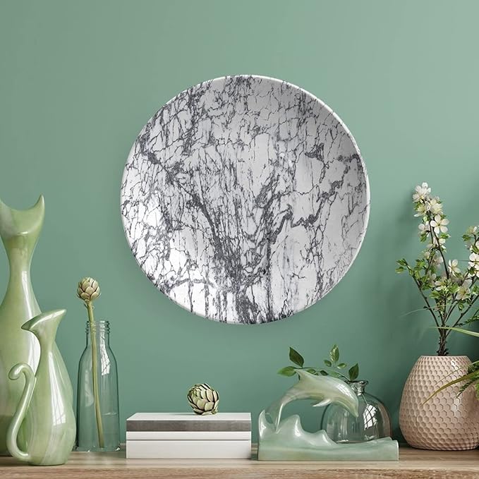 Ceramic Plates, Abstract Decorative Ceramic Plates, Murky Marble Rock Motifs Dynamic Fractal, 10 Inch, Household Plates Decorative, Grey White