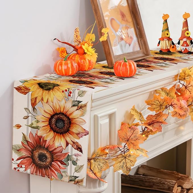 RABUSOFA Fall Table Runner 13x108 Inch Sunflower Fall Decor - Image 6