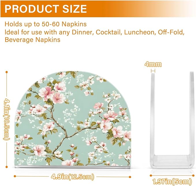 Spring Blossom Flowers Background Napkin Holder for Table Kitchen Decor Acrylic Hearts Paper Napkin Holders for Tissue Dining Room Indoor Outdoor Party Holiday Accessories