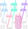 16 oz Plastic Snow Globe Tumbler, 8 Pack Double Wall Snowglobe Tumbler by Micellwuu