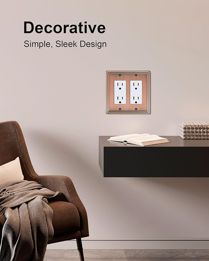 2-Pack Decorative Double Decorator Outlet Cover Plate, Durable Zinc Alloy Antique Copper Wall Plates for Electrical Outlets, Receptacle, GFCI Outlet, Dimmer Switch, 2-Gang Corrosion Resistant