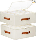 2 Pack Coffee Mug Storage Box with Dividers, Stackable China Storage Containers with Lid, Zipper, and Handles for 32 Coffee Mugs and Cups, Mug Storage Organizer for Packing & Moving, Beige