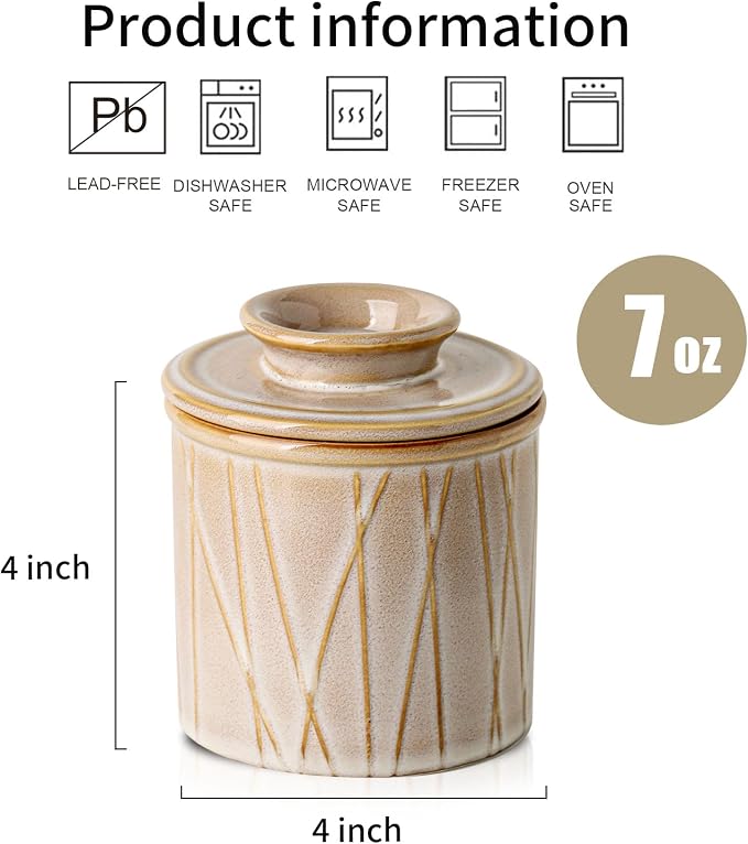 HVH Ceramic Butter Crock with Water Line, French Butter Dish with Lid - Image 4