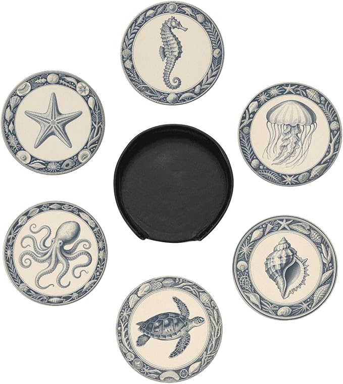 6 Pcs Nautical Ocean Drink Coasters by Cayiibe