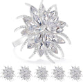 ZeeDix Christmas Flower Napkin Rings Set of 6, Silver Lotus Elegant Rhinestone Napkin Ring Serviette Buckles Holder for Wedding Birthday Christmas Holiday Party Home Kitchen Dinner Table Decoration