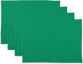 Solino Home Linen Cloth Placemats Set of 4-100% Pure Linen Hemstitch Emerald Green Placemats 14 x 19 Inch - Classic Hemstitch Table Place Mats for St Patricks Day