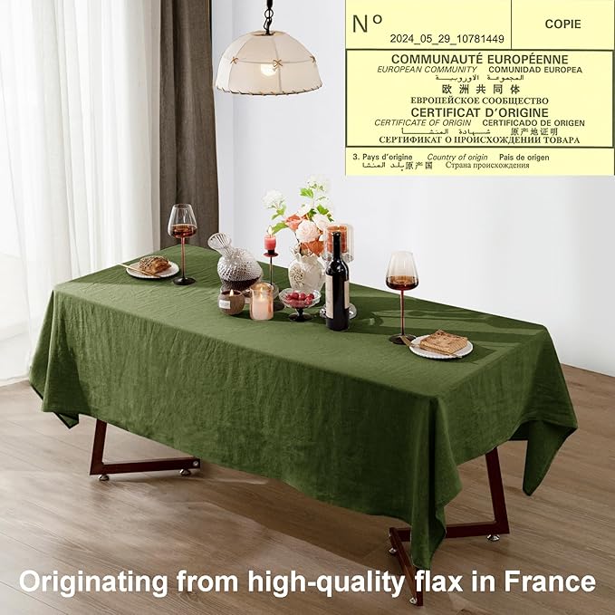 Talasily Linen Tablecloth 100% Pure Linen Table Cloth 60x84 Inches Rectangle Tablecloths Washable Cloths for Kitchen, Dining, Buffet Parties, Holidays, Picnic, Weddings and Restaurants-Green