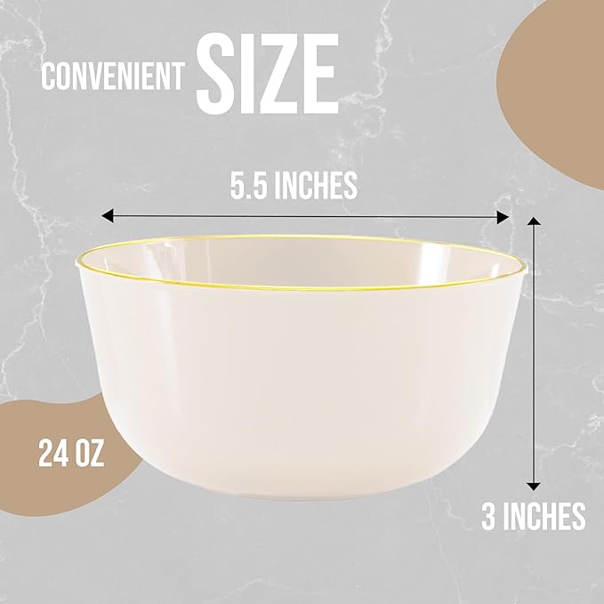 Trendables Plastic Bowls Disposable Bowls 24 Oz Bowl Set Of 50 Ivory Gold Rimmed Fancy Plastic Serving Bowls Perfect Plastic Ice Cream Bowls Plastic Salad Bowls Plastic Candy Bowl