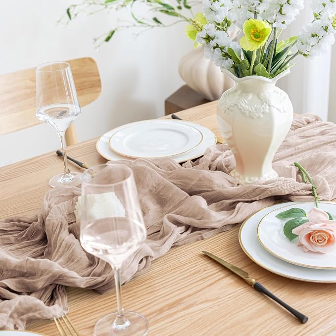 Asee'm 2pcs Nude Pink Cheesecloth Table Runner Summer Boho Rustic 10FT | Fall - Image 5