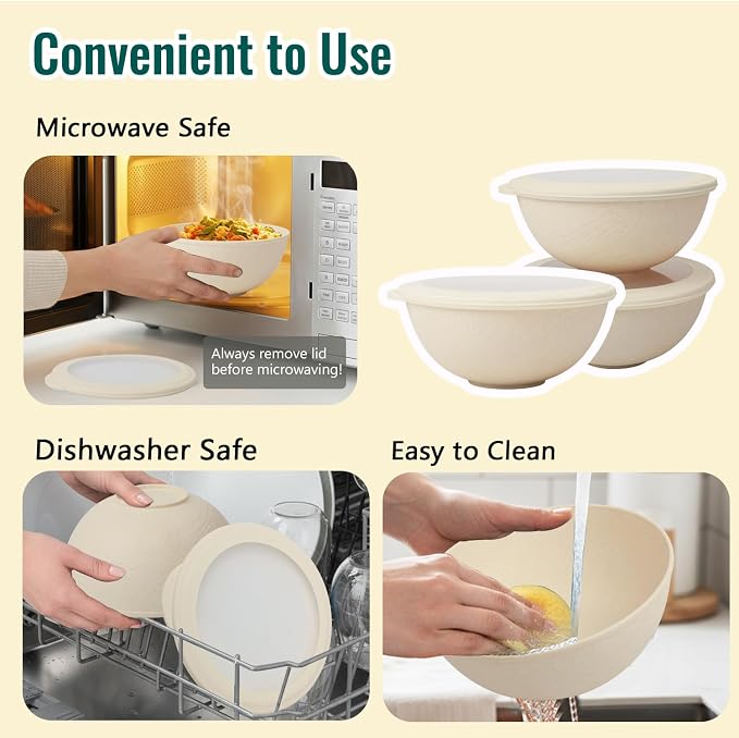 40 OZ Salad Container for Lunch, Unbreakable Wheat Straw Bowls - Image 4