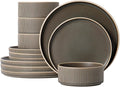 Dinnerware Set Service for 4, 12-Piece Ceramic Plates and Bowls Set, Chip & Scratch Resistant, Microwave and Dishwasher Safe, Modern Minimalist Tableware for Everyday Use, Matte Green