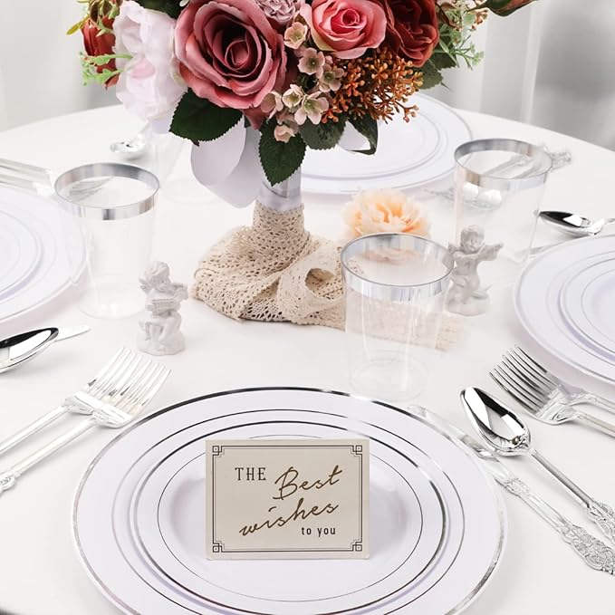 WDF 60PCS Silver Plastic Plates Disposable - Silver Plates Include 30 PCS 10.25inch Dinner Plates and 30PCS 7.5inch Salad Plates for Wedding & Party Christmas