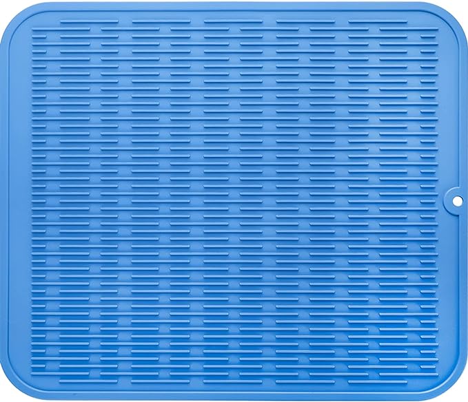 Silicone Dish Drying Mat for Multiple Usage,Easy clean,Eco-friendly,Heat-resistant Silicone Mat for Kitchen Counter or Sink,Refrigerator or Drawer Liner Lichen BlueL XL 18 inches x 16 inches