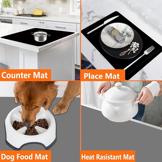 47.3''x23.6''(120cmx60cm) Extra Large Silicone Mat for Kitchen Counter, Heat Resistant Countertop Protector, Non-Slip Waterproof Kitchen Island Mat, Easy to Clean, Black
