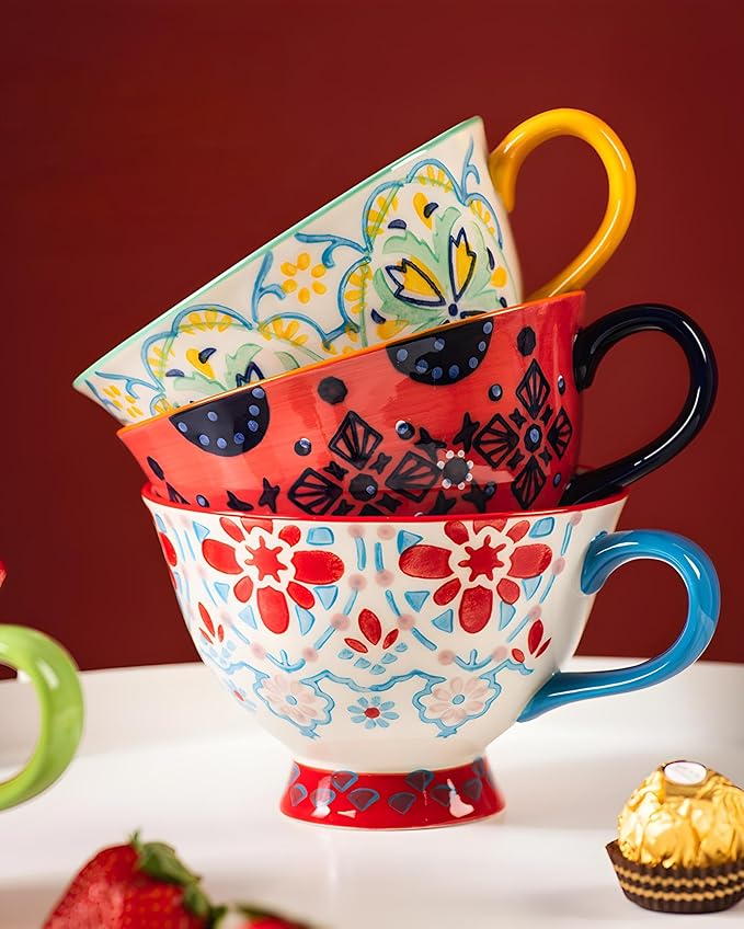 17oz Soup Bowls with Handles, Microwave Safe Large Ceramic Soup Bowl for Chili, Stew, Ice Cream, Berries & Fruits, Perfect for Women, Christmas, Hostess Gifts & Fall Decor