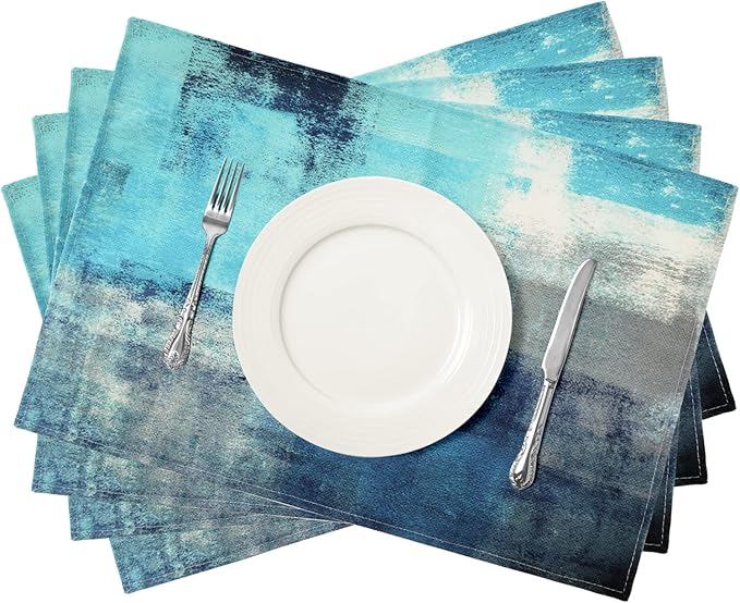 Turquoise and Grey Placemats Set of 4 Modern Art Teal Placemats Heat Resistant Non-Slip Artwork Dining Placemats Washable Table Mats for Home Kitchen Decor