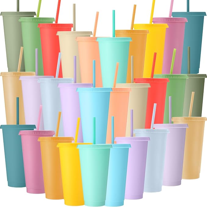 Honeydak 30 Pack Tumbler with Straw and Lid Bulk Cups by Honeydak