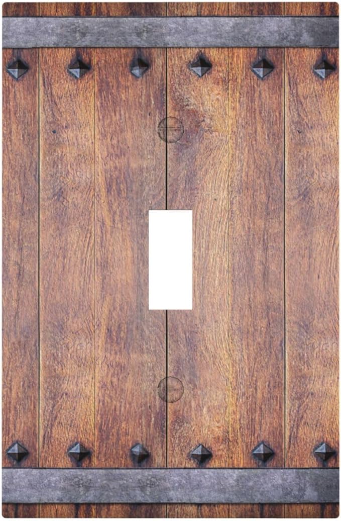 Decorative Light Switch Cover Rustic Farmhouse Barn Door Vintage Wood 1 Gang Wall Plate Cover Single Toggle Outlet Covers Switchplate Electrical Faceplate for Bathroom Cabin Decor（2 Pack）
