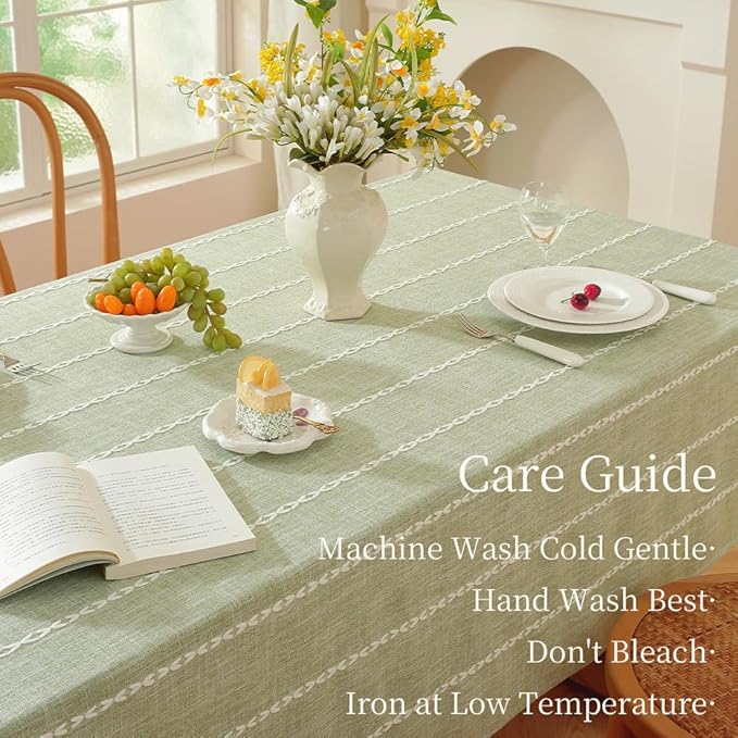 Zobesta Sage Green Tablecloth Rectangle 53 x 98 Inch, Cotton Green Table Cloth Rectangle Table, Washable Farmhouse Soft Boho Tablecloths Rectangular for Party, Holiday, Picnic, Dining, Outdoor,Fall