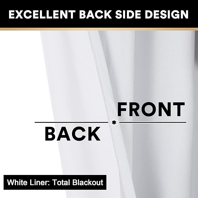 PrinceDeco Blackout Curtains for Bedroom/Living Room Light Blocking White Curtains 96 Inches Long Room Darkening Curtains & Drapes Thermal Insulated Window Treatments for Room Decor,Pure White