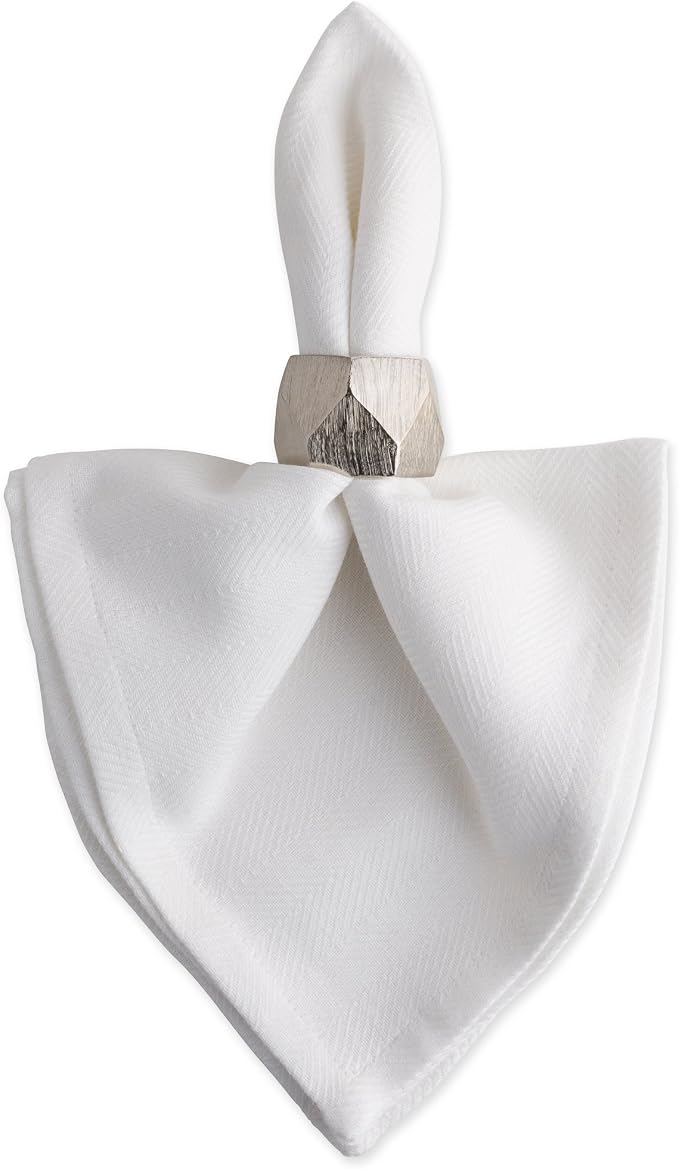 DII Decorative Geometric Napkin Ring Set, Triangle Band Silver - Image 3