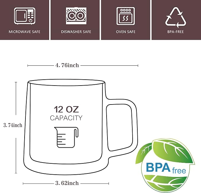 CNGLASS 12oz Glass Coffee Mugs, Double Wall Insulated Glass Cups - Image 2