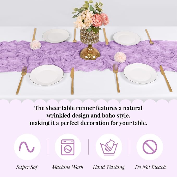 6 Pack Lavender Cheesecloth Table Runner, 17 x 108 Inch, Gauze Cheese Cloth - Image 5