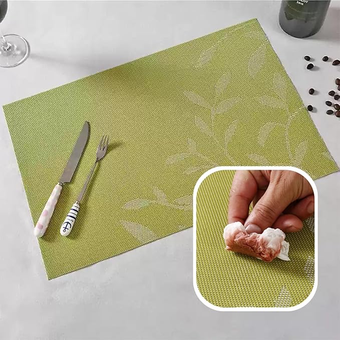 Leaf Placemats Set of 8 Non-Slip Heat-Resistant Vinyl Washable Place Mats for Kitchen Table Indoor Outdoor Durable (18"x12", Purple)