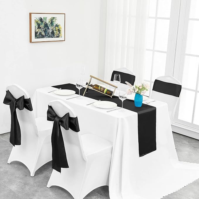 4-Pack Black Satin Table Runner 12 x 108 Inch Long Bright and Smooth Silk - Image 6