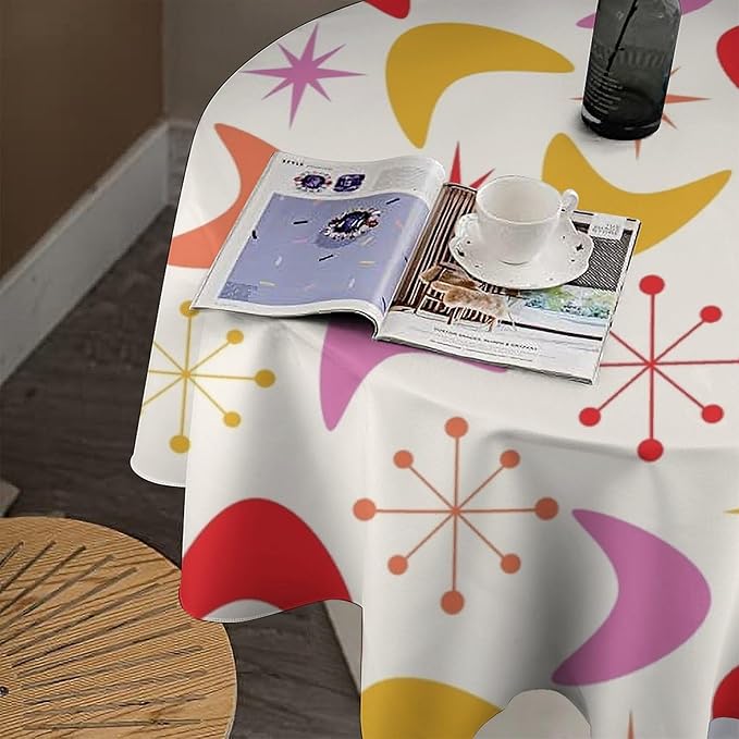 Mid Century Modern Round Tablecloth, Vintage Abstract Colorful Geometrics Modern Art Tablecloth for Home Party Dining Room Kitchen Decor 70Inch(178cm)