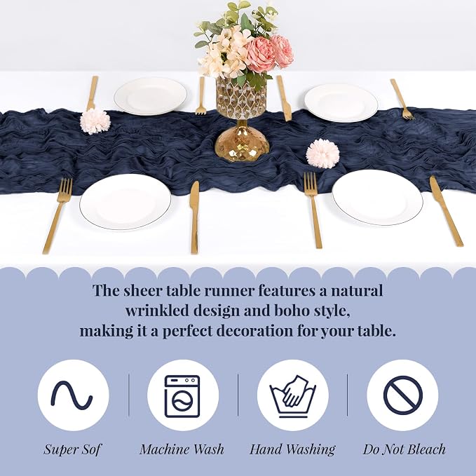 6 Pack Navy Blue Cheesecloth Table Runner, 17 x 108 Inch, Gauze Cheese Cloth - Image 5