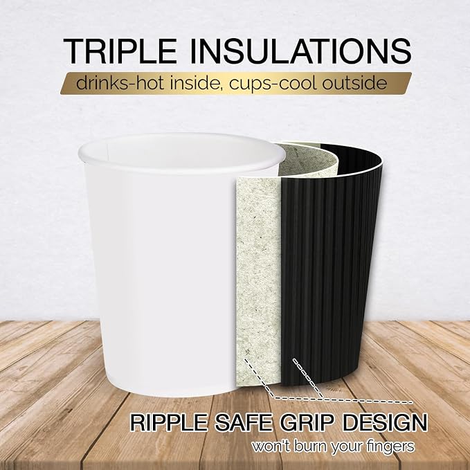 JollyPack Disposable Paper Coffee Cups, 8 oz, 120 Pack, Insulated Ripple Wall - Image 3