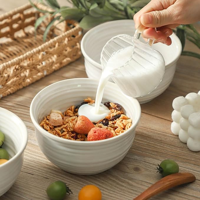 Soup Bowls, 20 Ounce Deep Ceramic Cereal Bowls for Kitchen Home, Serving Bowls Set of 6 Perfect for Oatmeal Rice Pasta Salad Dessert Breakfast, Microwave & Dishwasher Safe, Arctic White