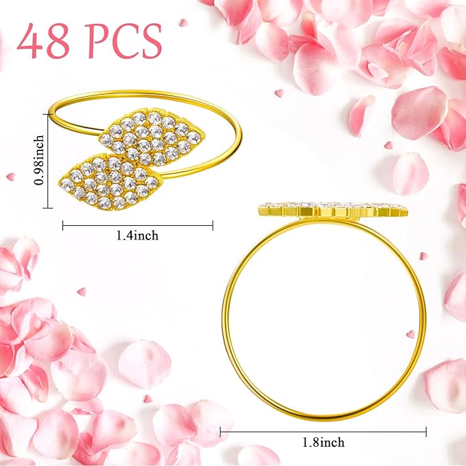 Hotop 12 Piece Valentine's Day Napkin Rings Gold Table Decorations, Elegant Bling Leaves Napkin Rings, Rhinestone Guest Towels Buckle for Holiday Gather Party, Wedding Dinner Banquet Table Decoration