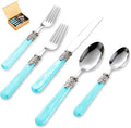 20 pieces 18/10 Stainless Steel Silverware Sets With Blue Handle,Vintage Cutlery Sets,Sliverware set Service for 4,Dishware Safe (20, Blue)