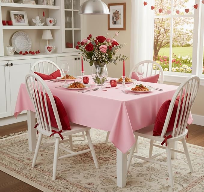 sancua Rectangle Tablecloth - 60 x 84 Inch - Stain and Wrinkle Resistant Washable Polyester Table Cloth, Decorative Fabric Table Cover for Dining Tables, Buffet Parties and Camping, Valentines Pink