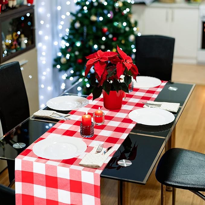 ShinyBeauty 6pcs Red & White Checked Table Runners 108 inches Long Classic - Image 6