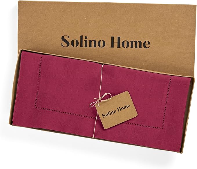 Solino Home 100% Pure Linen Dining Table Runner Beet Hemstitch, 14 x 120 in | - Image 5