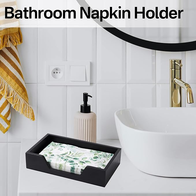 Guest Towel Napkin Holder, Disposable Hand Towel Holder for Bathroom, Wooden Guest Towel Holder Tray with Big Side Opening, Rectangular Farmhouse Cocktail Napkin Holder, Kitchen Dining Tabletop Decor