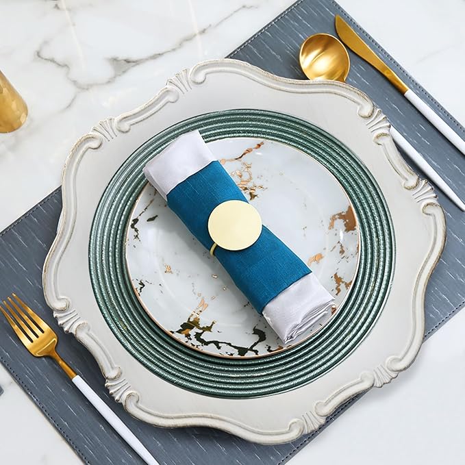 White Charger Plates Set of 6, Decorative Table Plastic Chargers for Dinner Plates, Party, Wedding, Thanksgiving, Christmas， JX11W