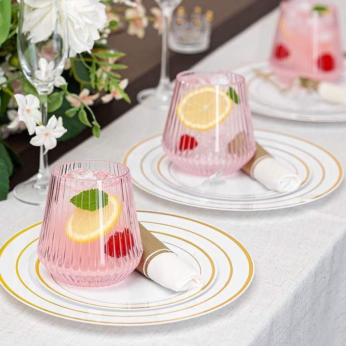 N9R 40PCS Pink Plastic Wine Glasses Disposable, 14 oz Cocktail & Spritz | Pink - Image 4