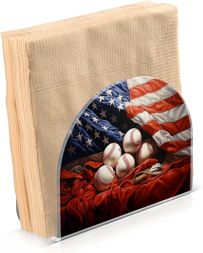 Napkin Holder American Flag Baseball Crystal Clear Acrylic Napkin Holders Paper Napkin Holder Dining Table Dispenser for Kitchen Restaurant Home Decor Bar Accessories