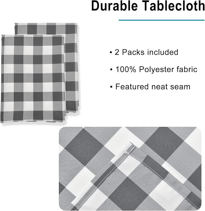 Checkered Tablecloth Rectangle 2 Pack 52 x 70 inch, Stain and Wrinkle Resistant - Image 3