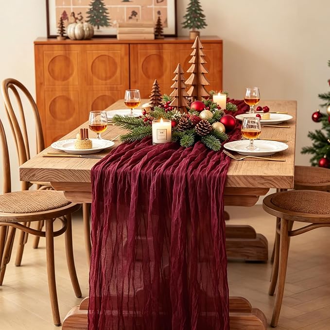 6Pcs Burgundy Table Runner, 10FT Boho Rustic Burgundy Maroon Table Runner - Image 6
